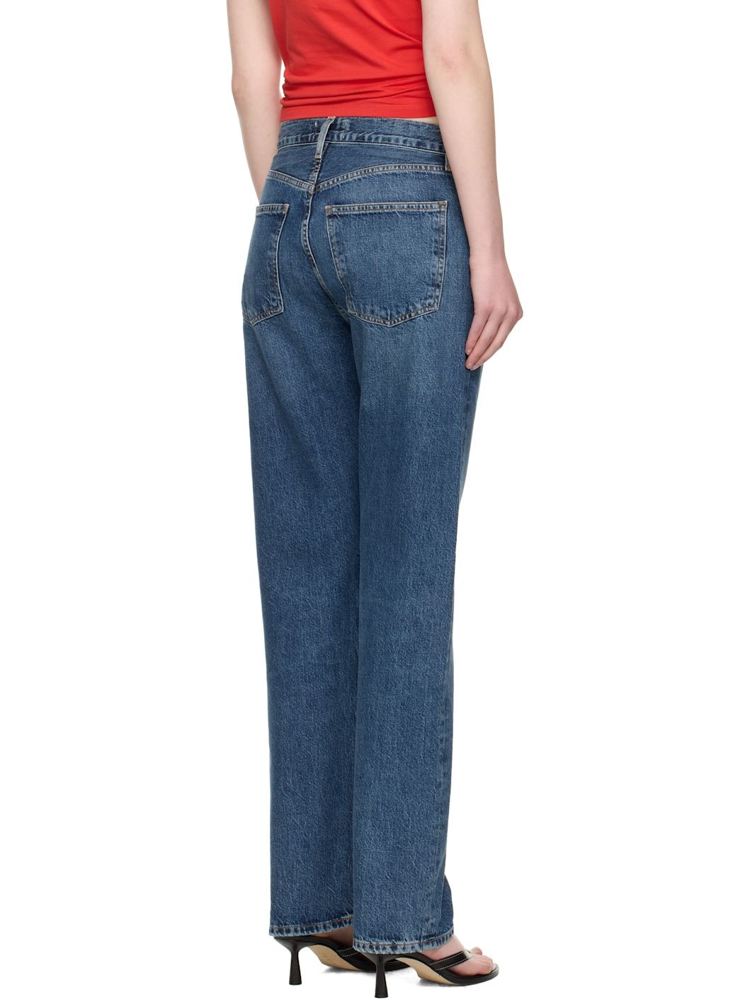Blue 90's Pinch Waist Long High Rise Straight Jeans - 3