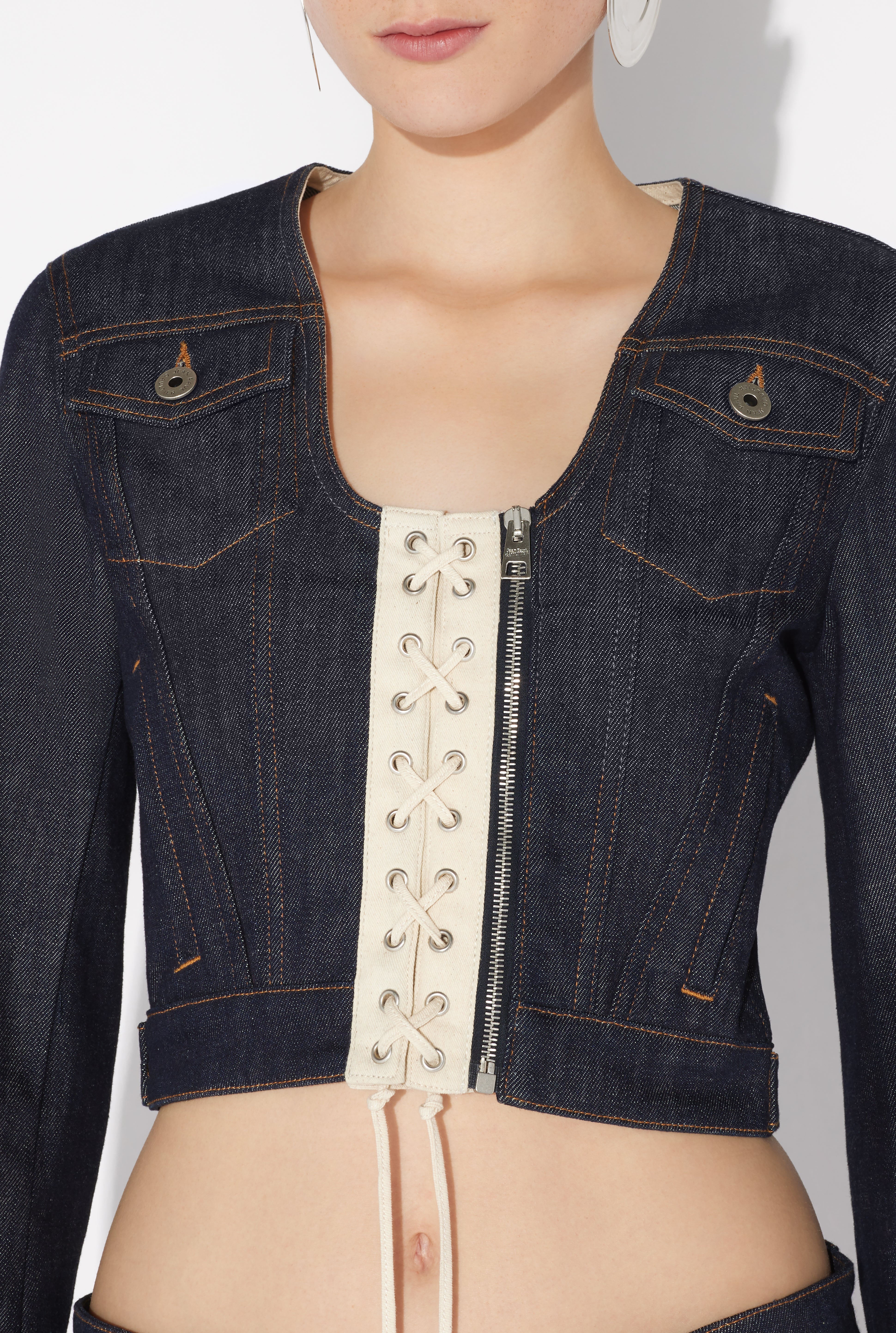 THE CONTRASTING LACE-UP DENIM JACKET - 4