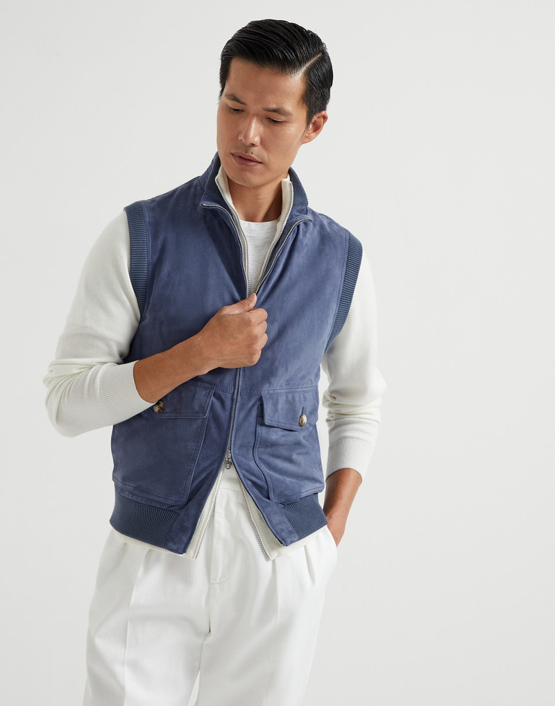 Suede vest with cotton knit inserts 1