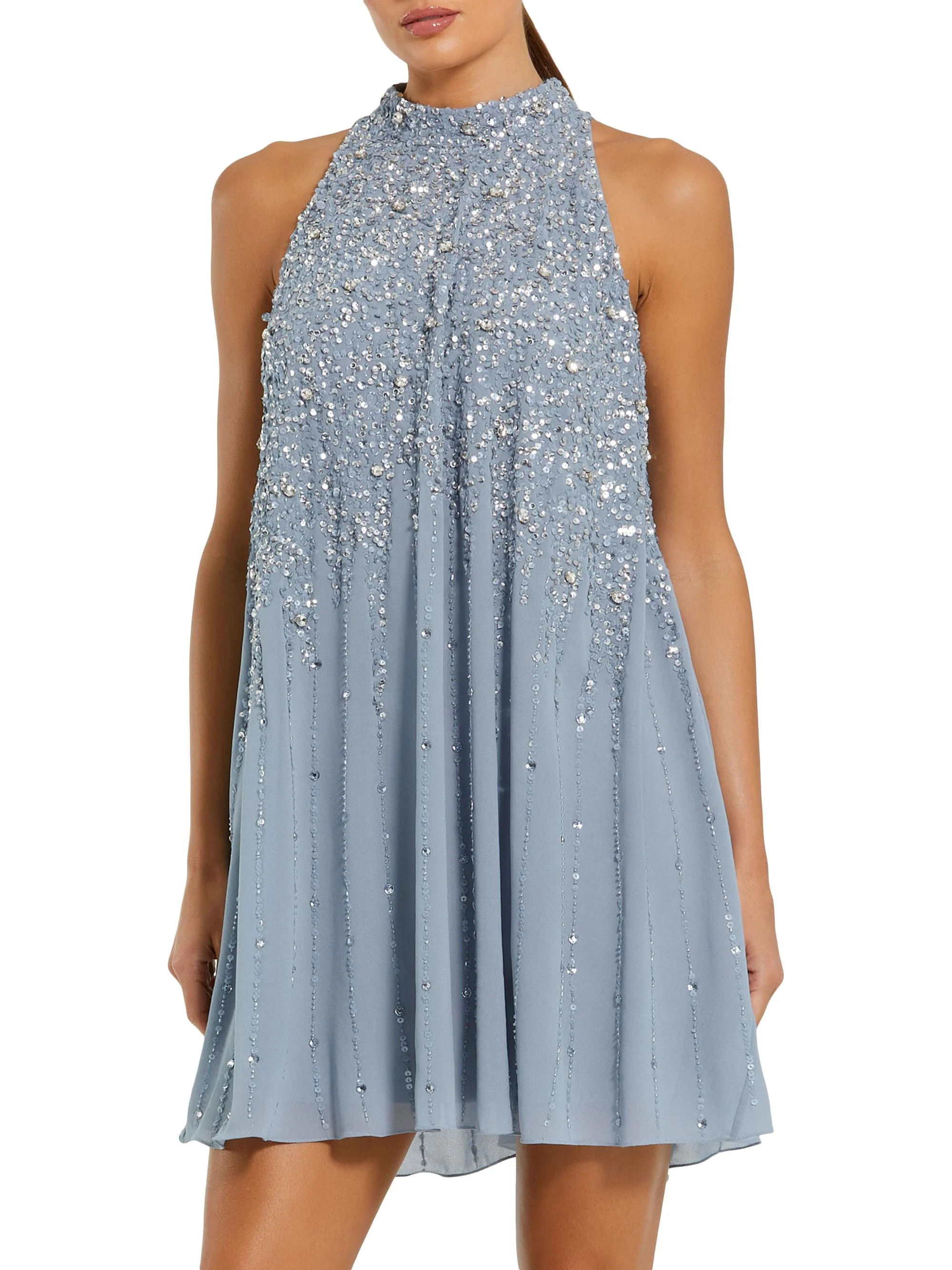 Women's Sequin-Embellished Trapeze Dress - Powder Blue - 1