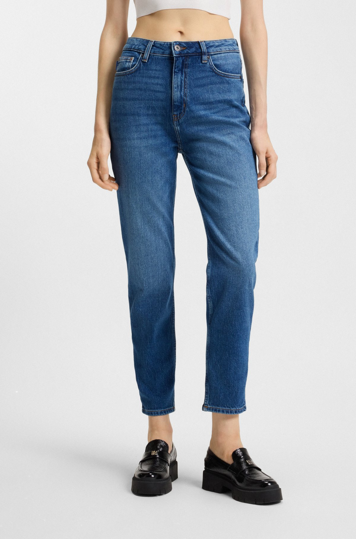 MOM JEANS IN MEDIUM-BLUE STRETCH DENIM - 2
