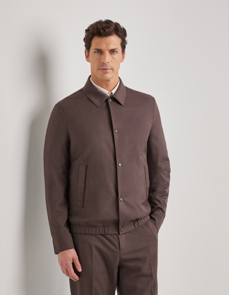 CARAMEL MIXED-MATERIAL ULTRALIGHT SUEDE BOMBER JACKET WITH KNIT INSERTS 44