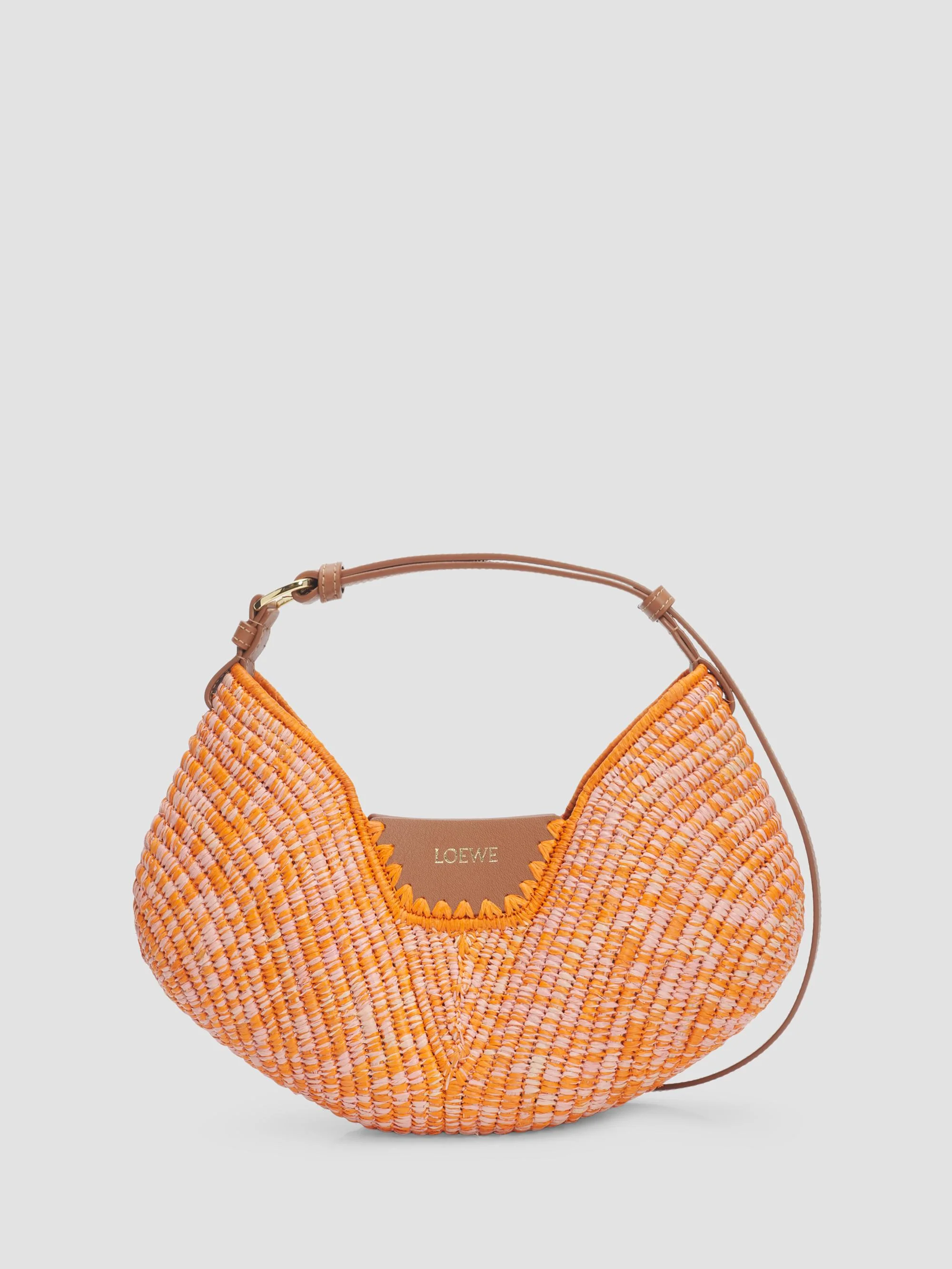 Women's LOEWE x Paula's Ibiza Swing Melange Raffia & Leather Shoulder Bag - Bright Orange Pink - 1