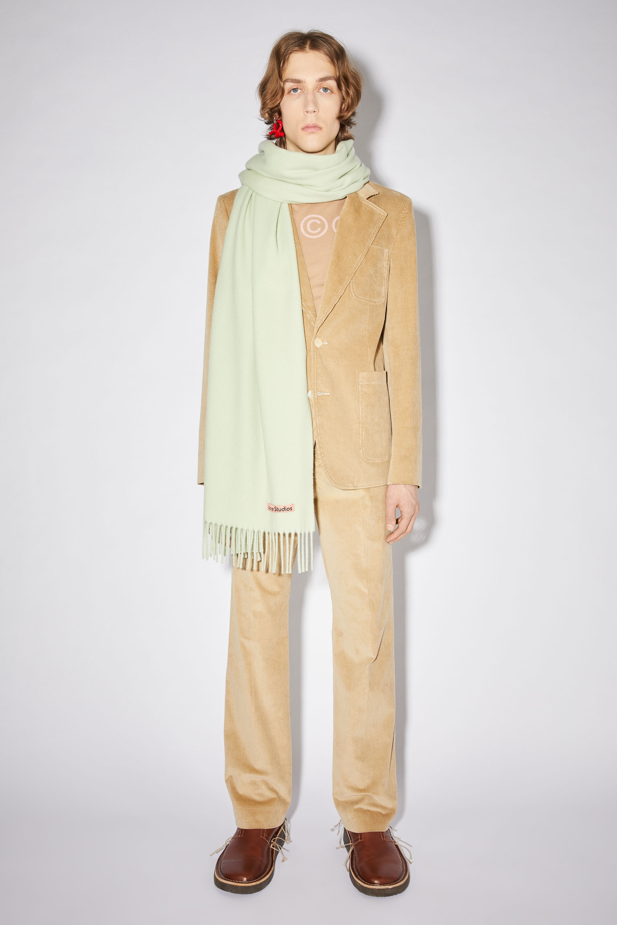 Oversized fringed wool scarf - Pale green - 2