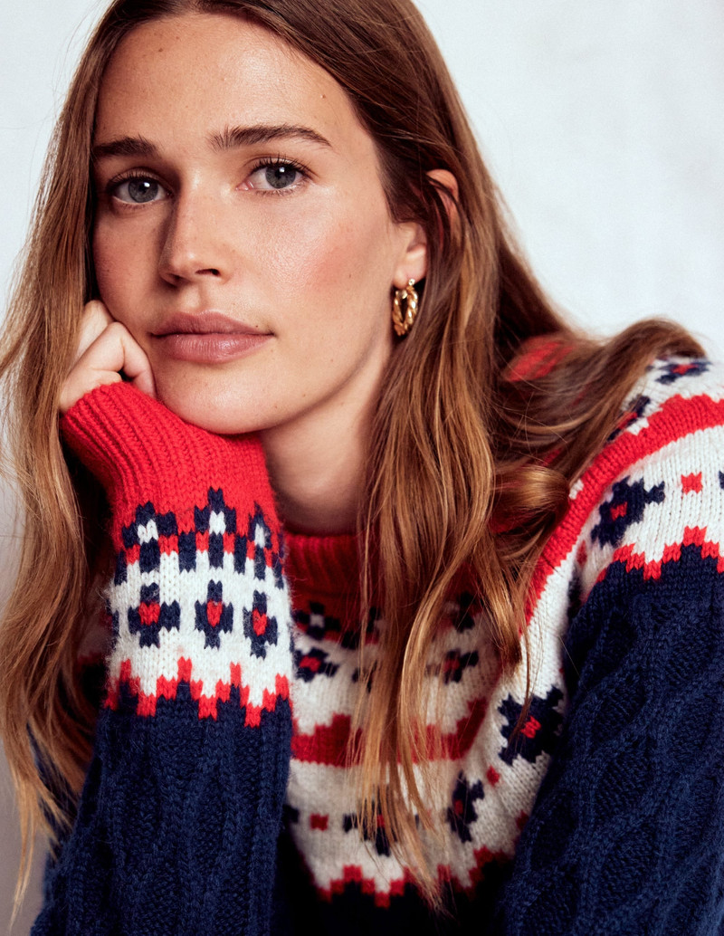 Eleanor Fair Isle Sweater-Navy Cable 3