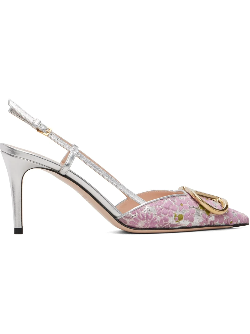 Silver & Pink VLogo Signature Slingback 80mm Heels - 1