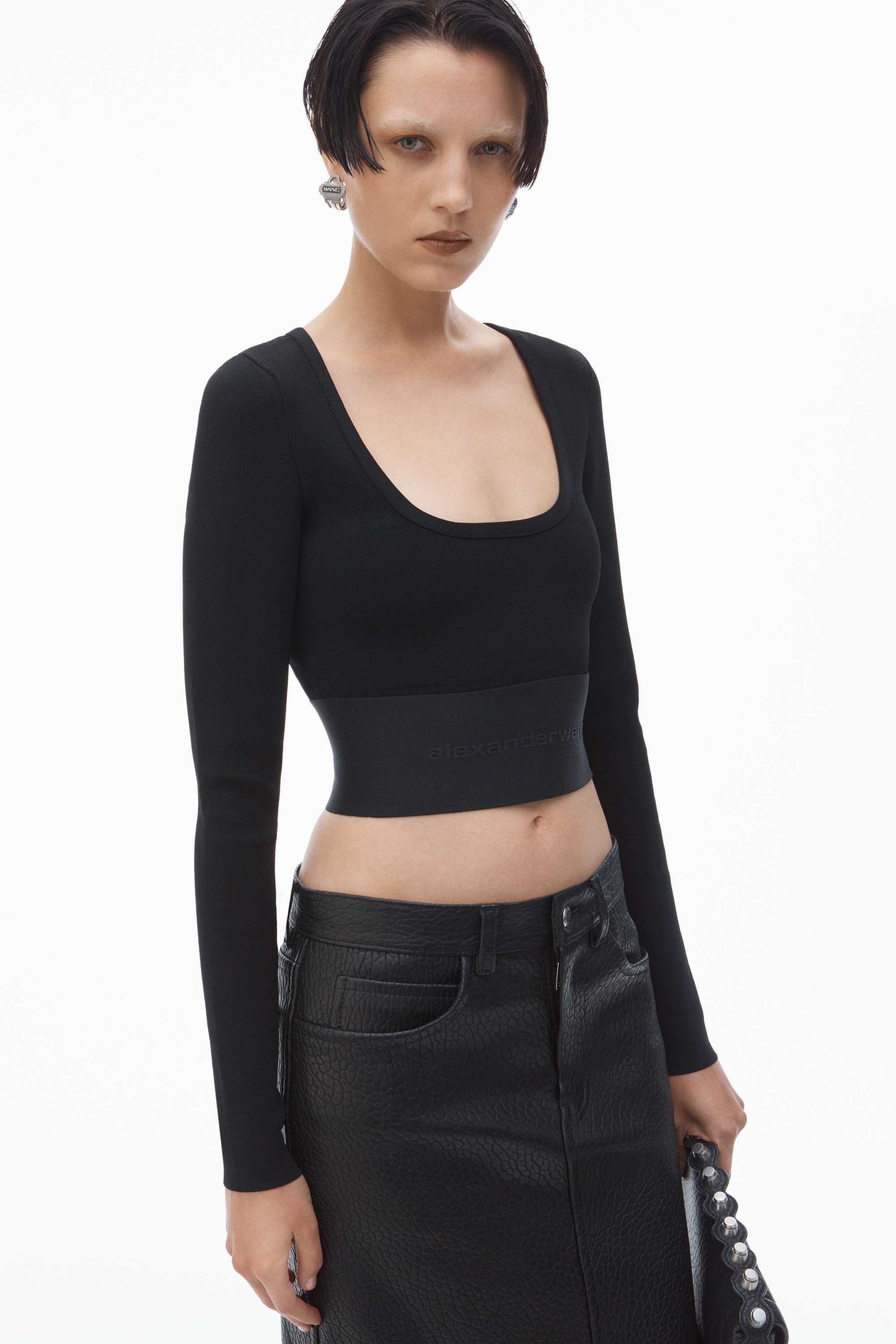 Long-Sleeve Cropped Top with Logo Elastic - 3