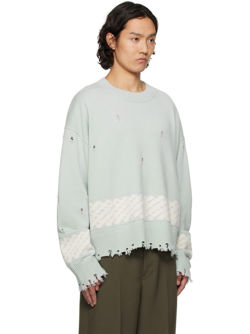 Green Yu Zu Xie Ripped Jacquard Sweater 2