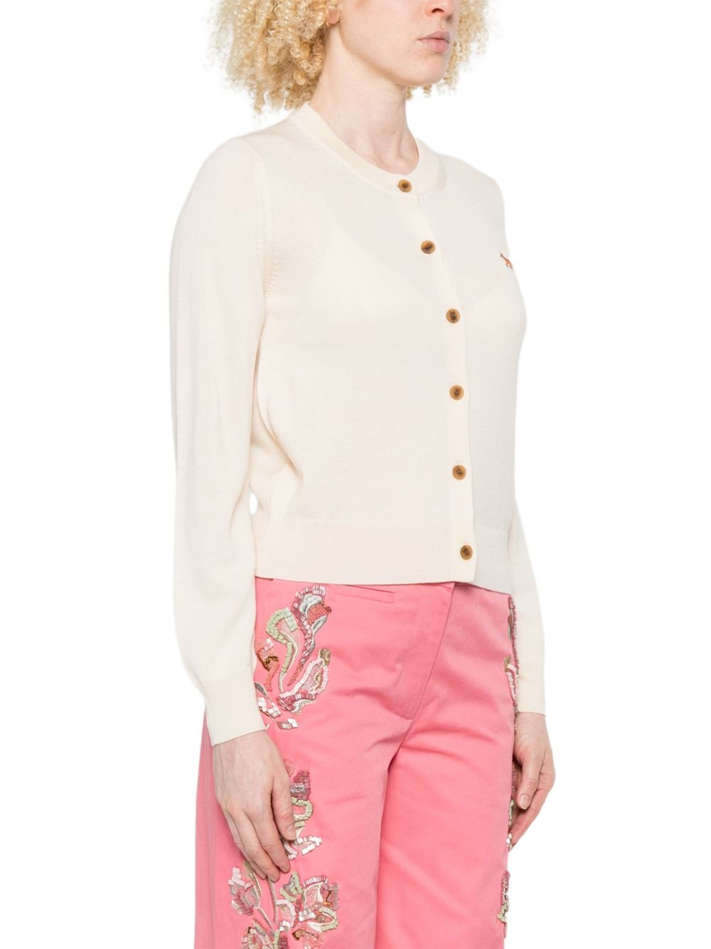 fox-embroidered buttoned cardigan - 3