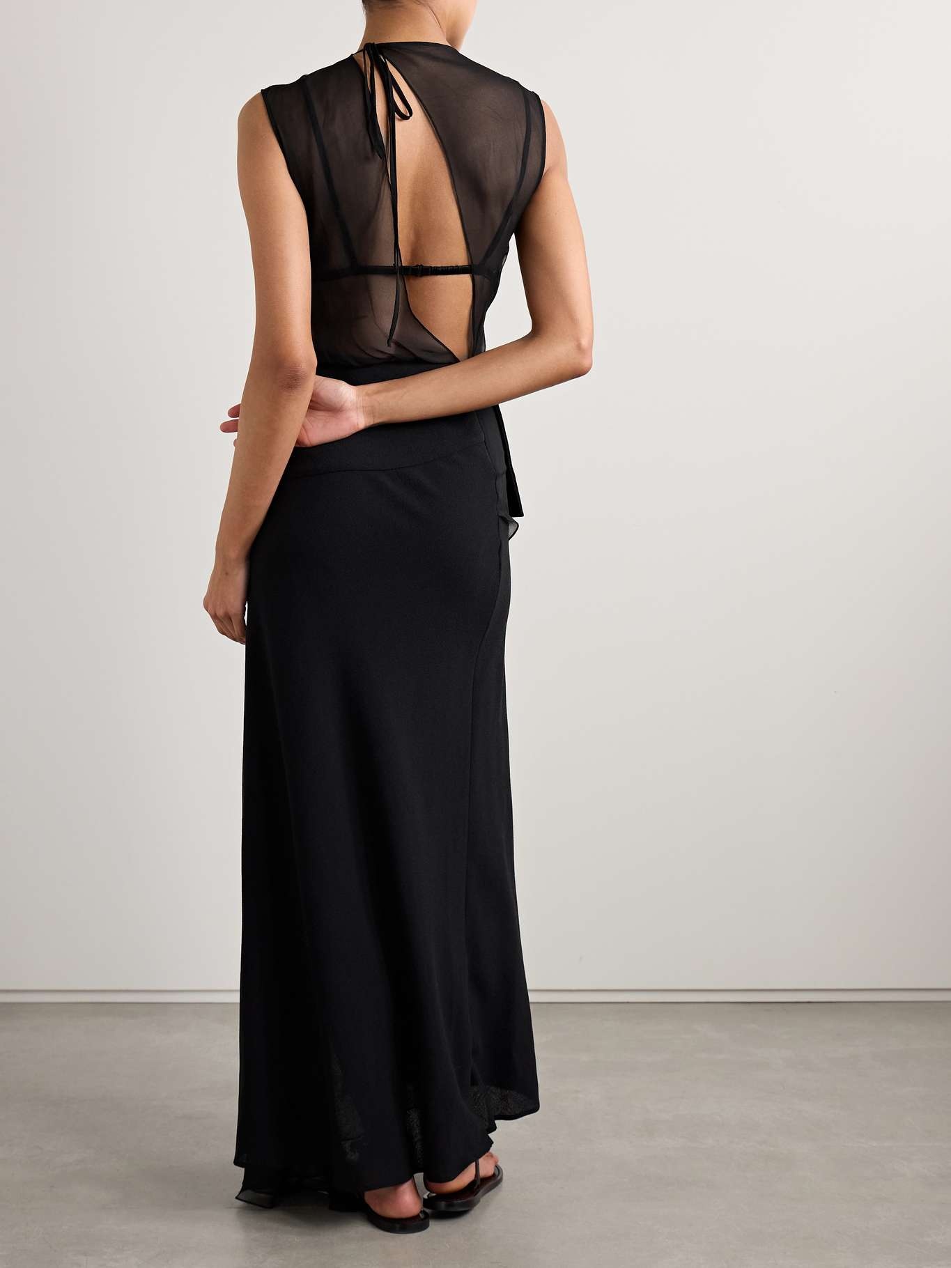 Esme layered draped silk-chiffon and wool-crepe maxi dress Black - 3
