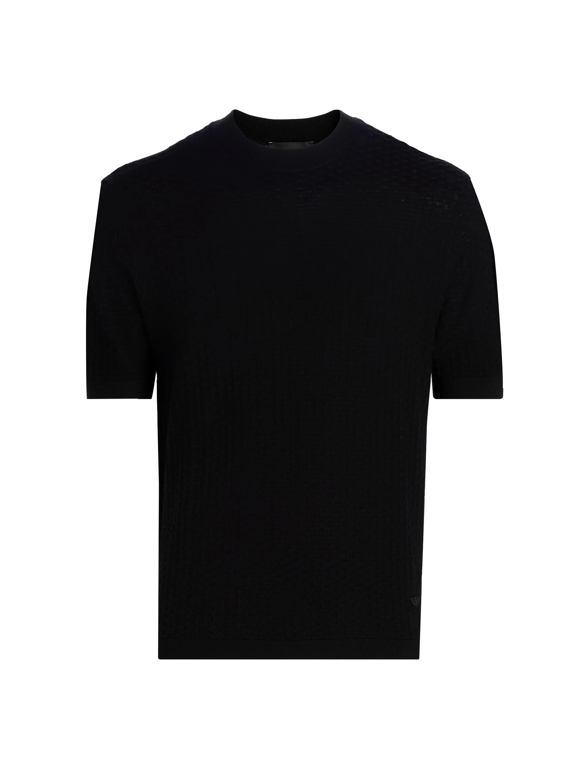 Men's Tonal Honeycomb Wool Crewneck Sweater - Black - 1