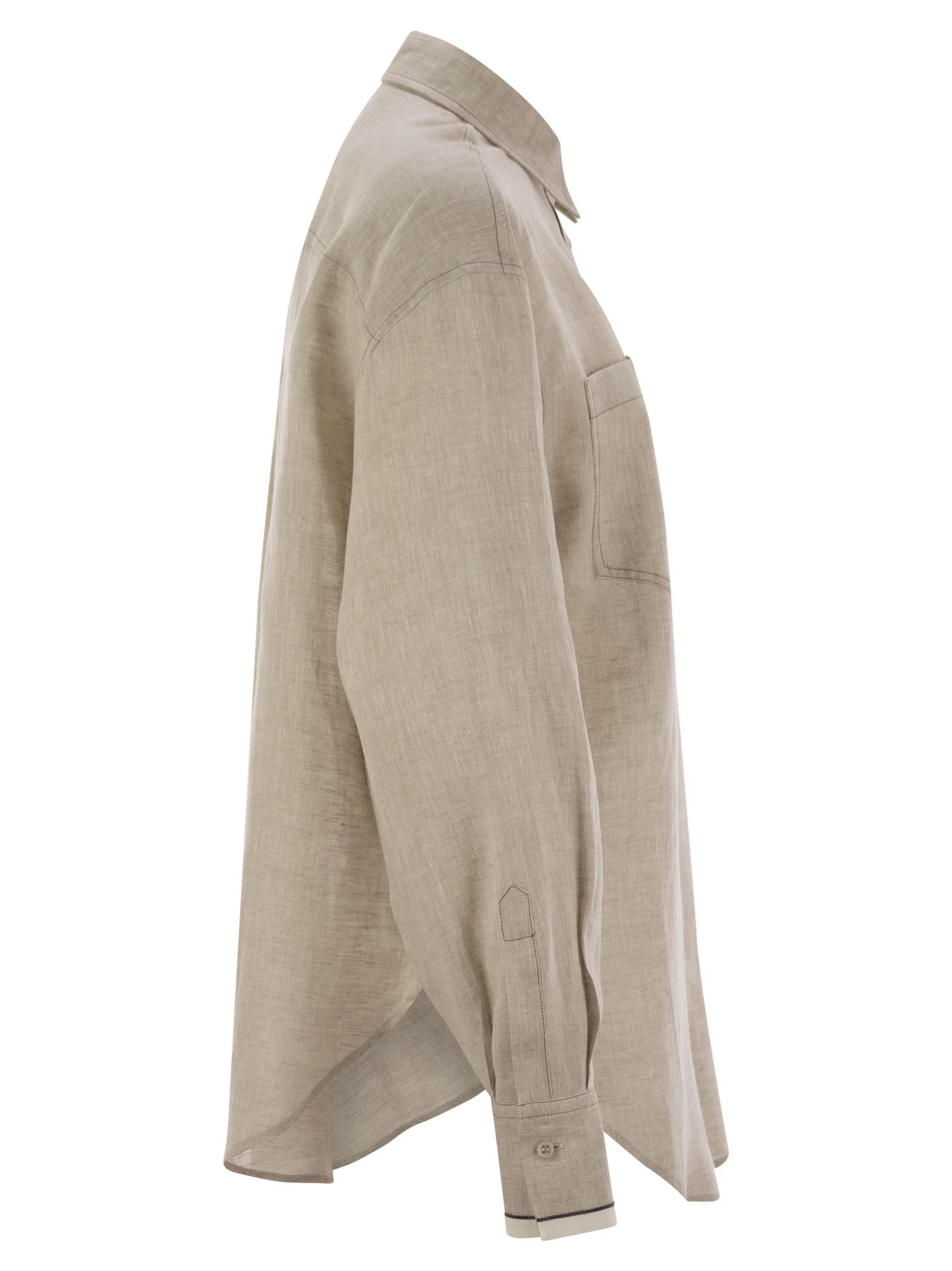 Brunello Cucinelli Women Linen Shirt With Shiny Cuffs - 3