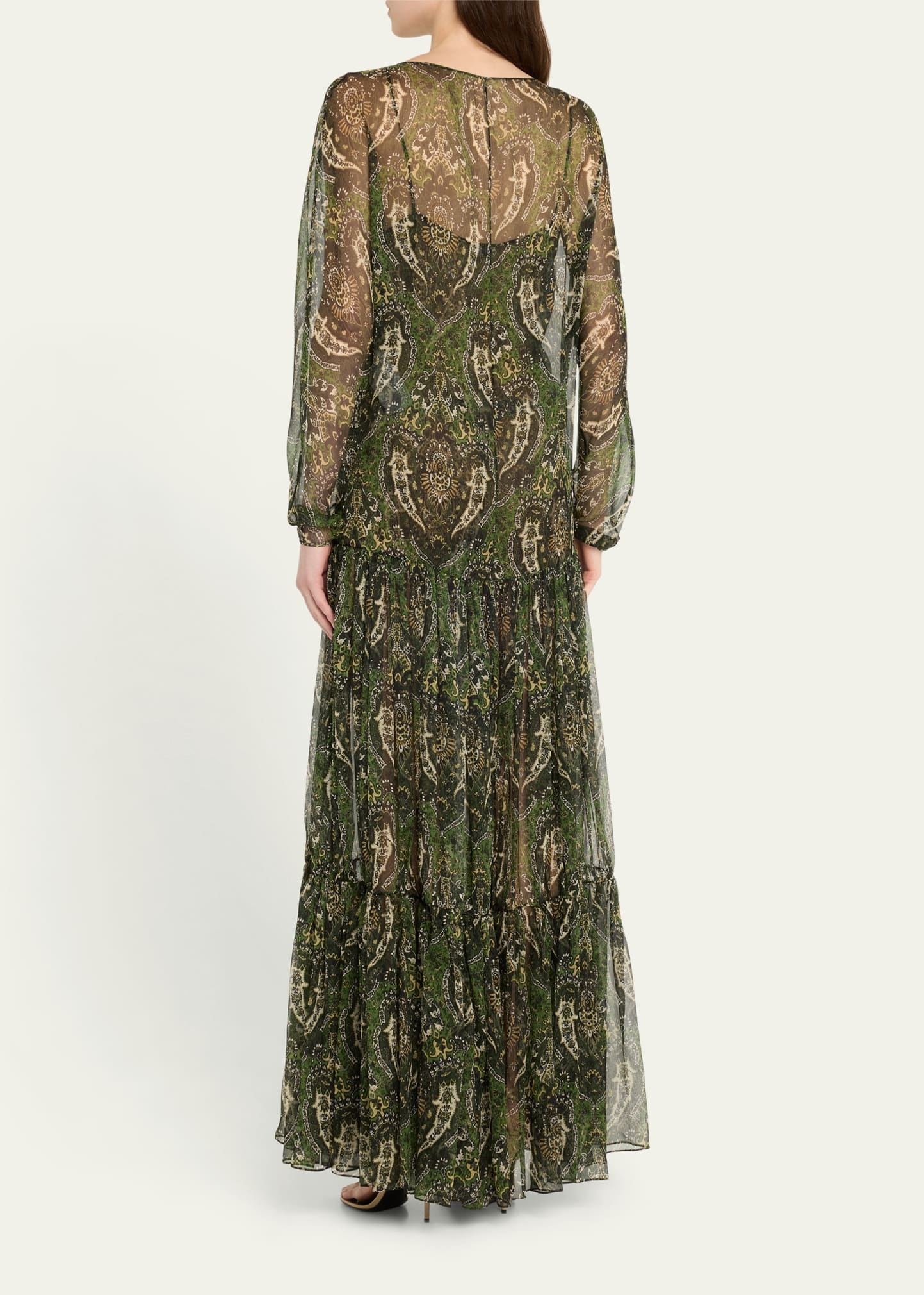 Sheer Paisley Print Gown with Slip Underpinning - 3