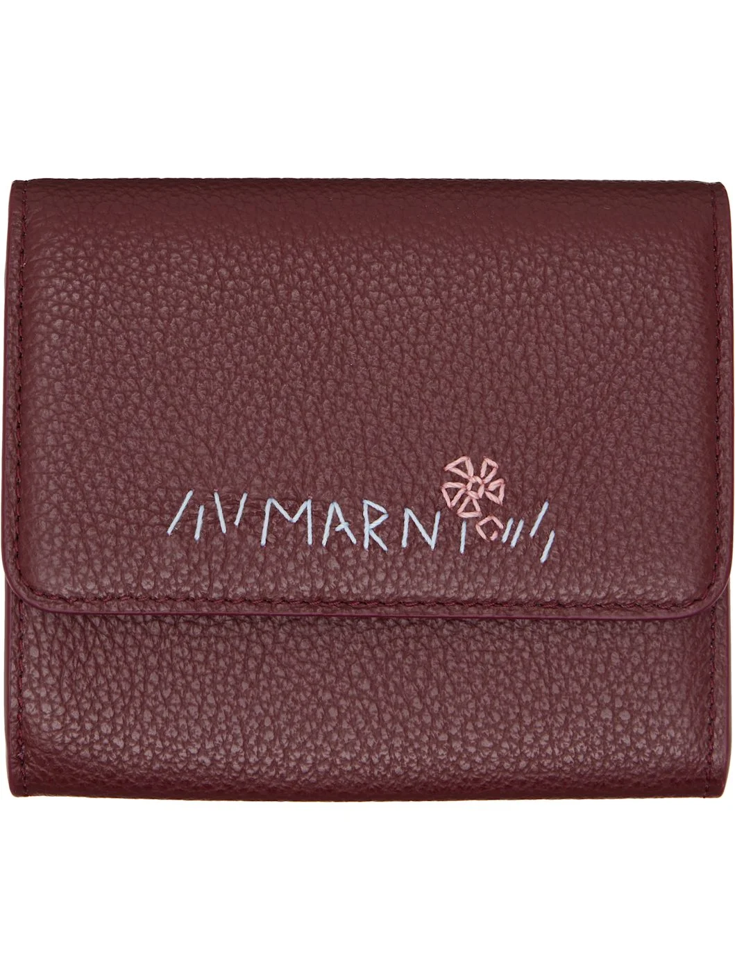 Burgundy 'Marni Mending' Leather Flap Card Holder - 1