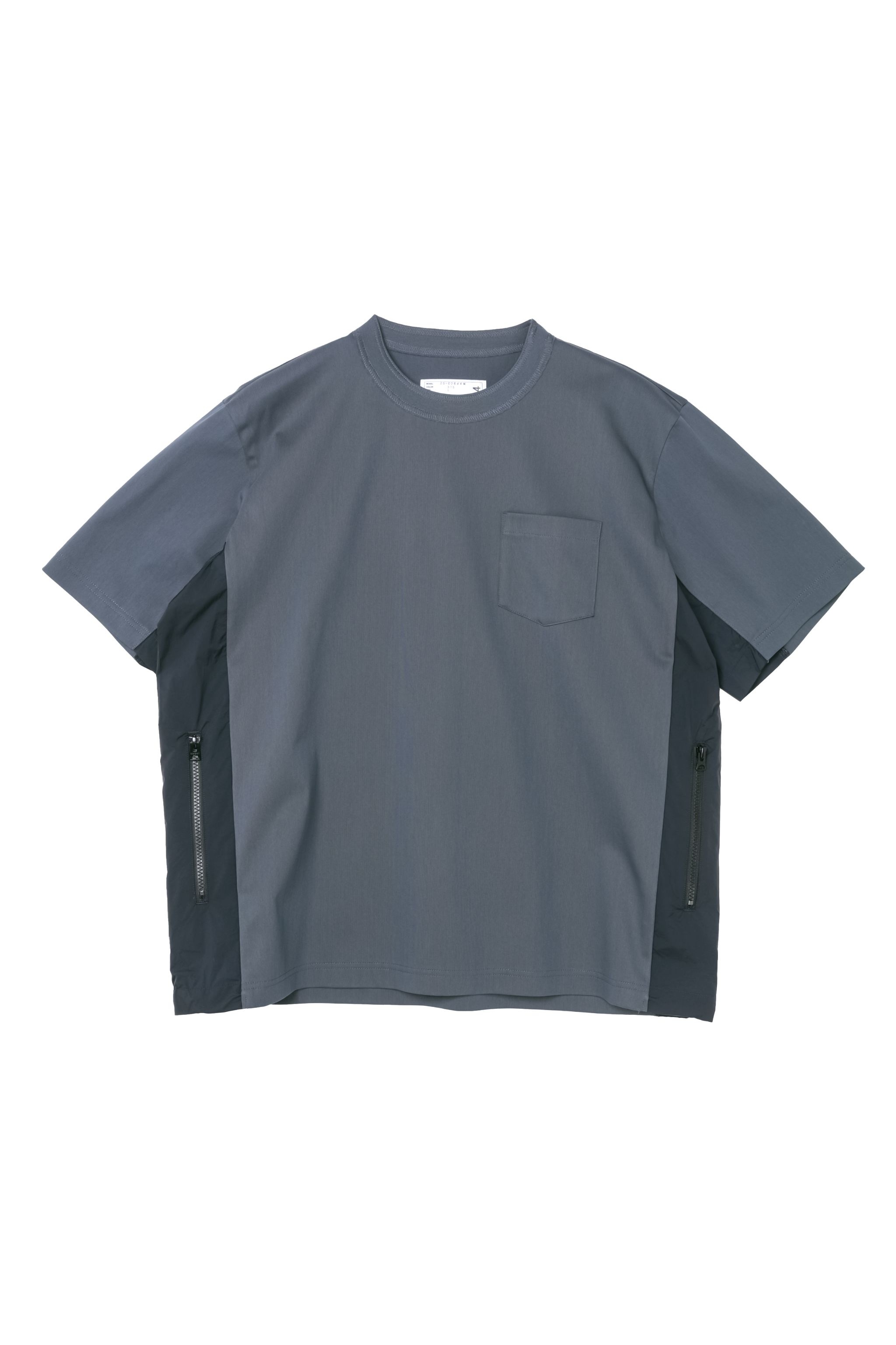 SACAI Pleated paneled cotton-jersey and striped poplin T