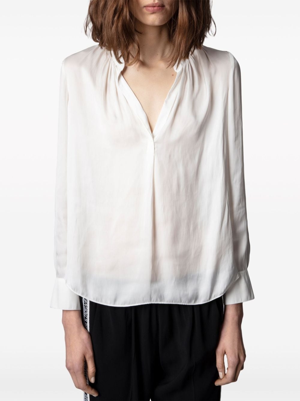 gathered-detail satin-weave blouse - 3