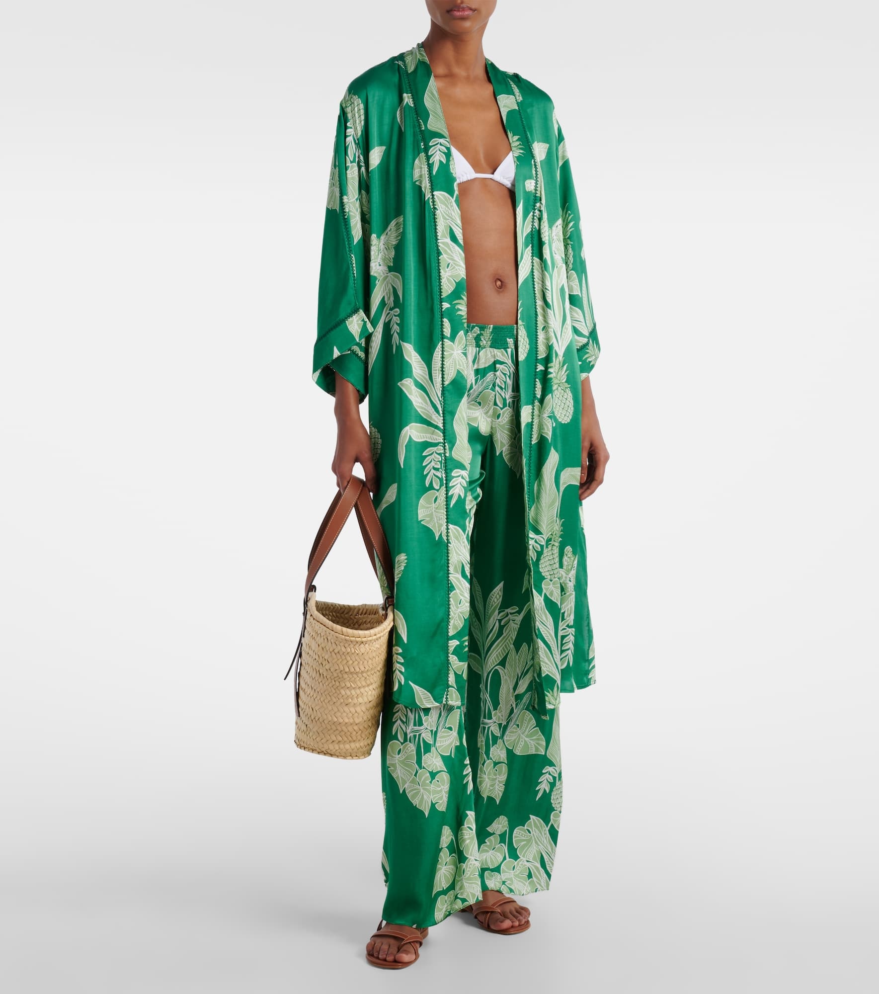 Cecile floral satin wide-leg pants - 2