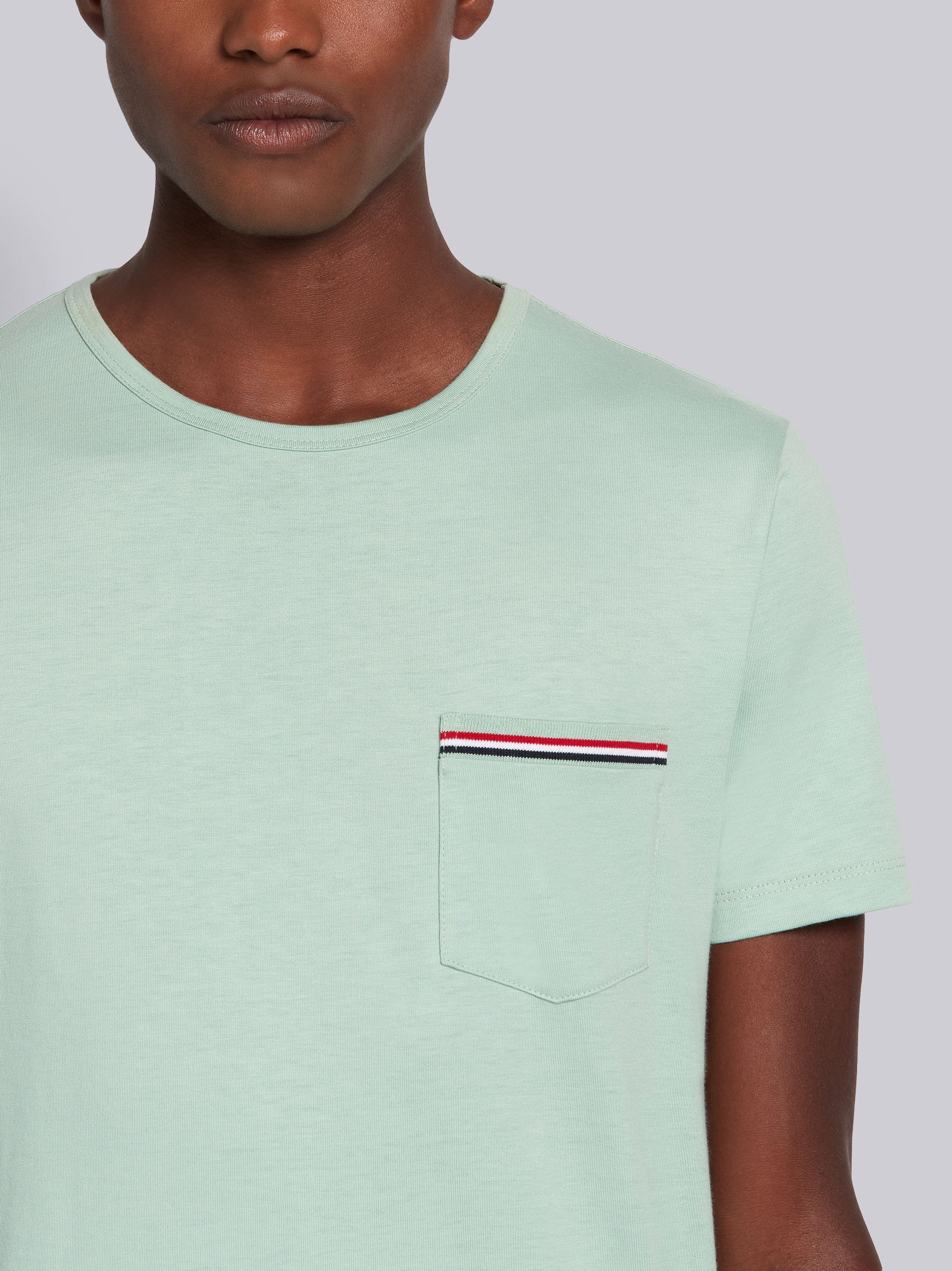 Light Green Cotton Jersey Striped Chest Pocket Tee - 5