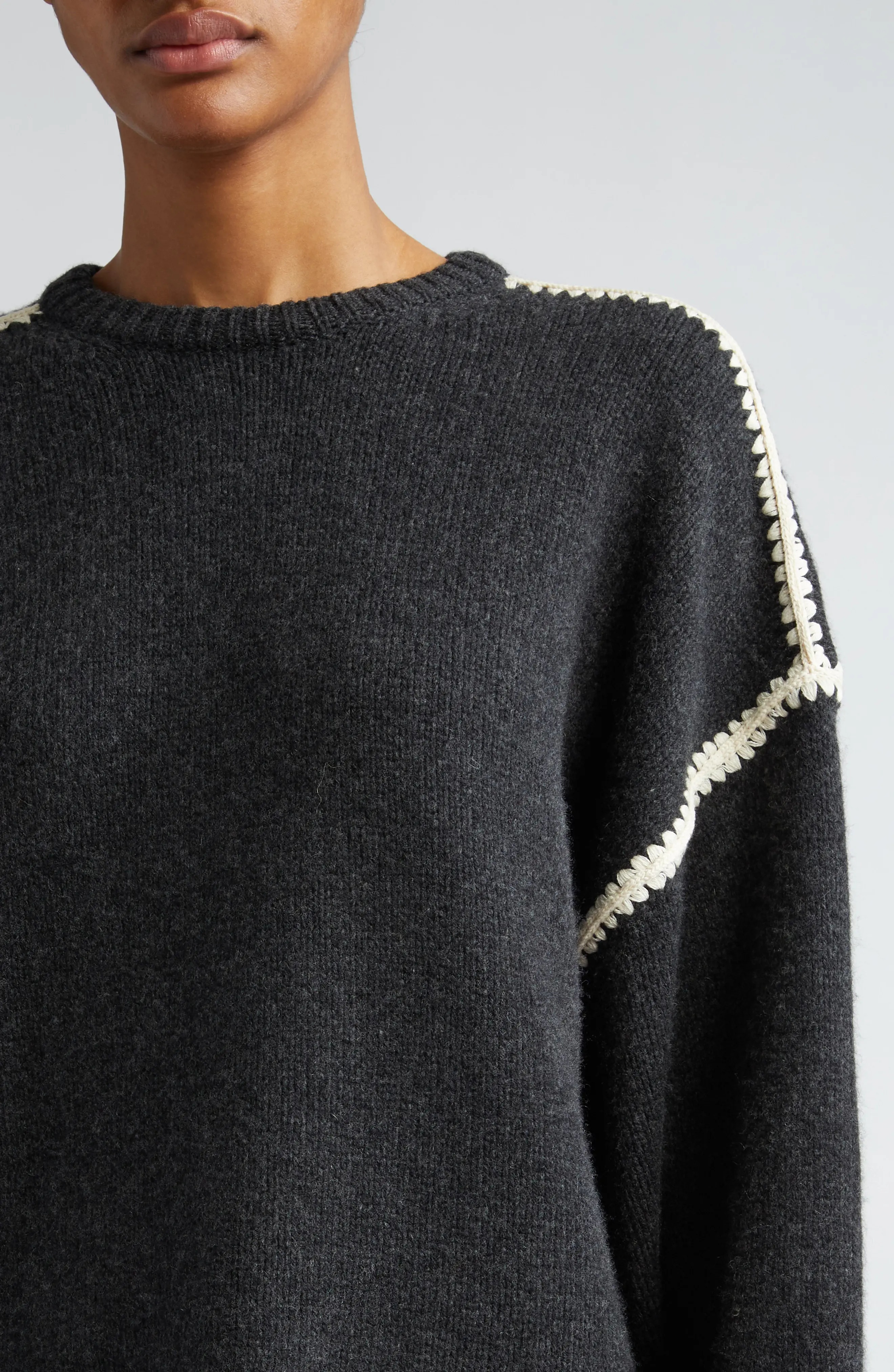 Shell Stitch Trim Wool, Cashmere & Cotton Sweater - 5