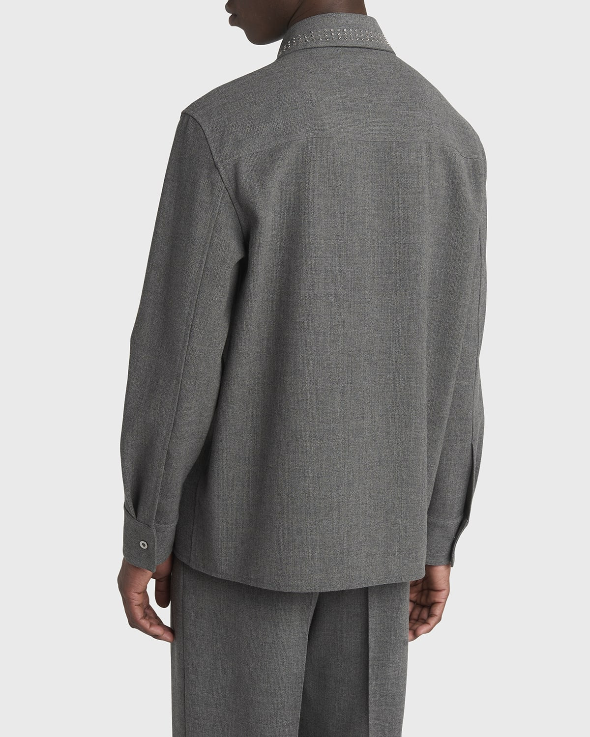 Men's Studded-Collar Wool Button-Down Shirt - 3