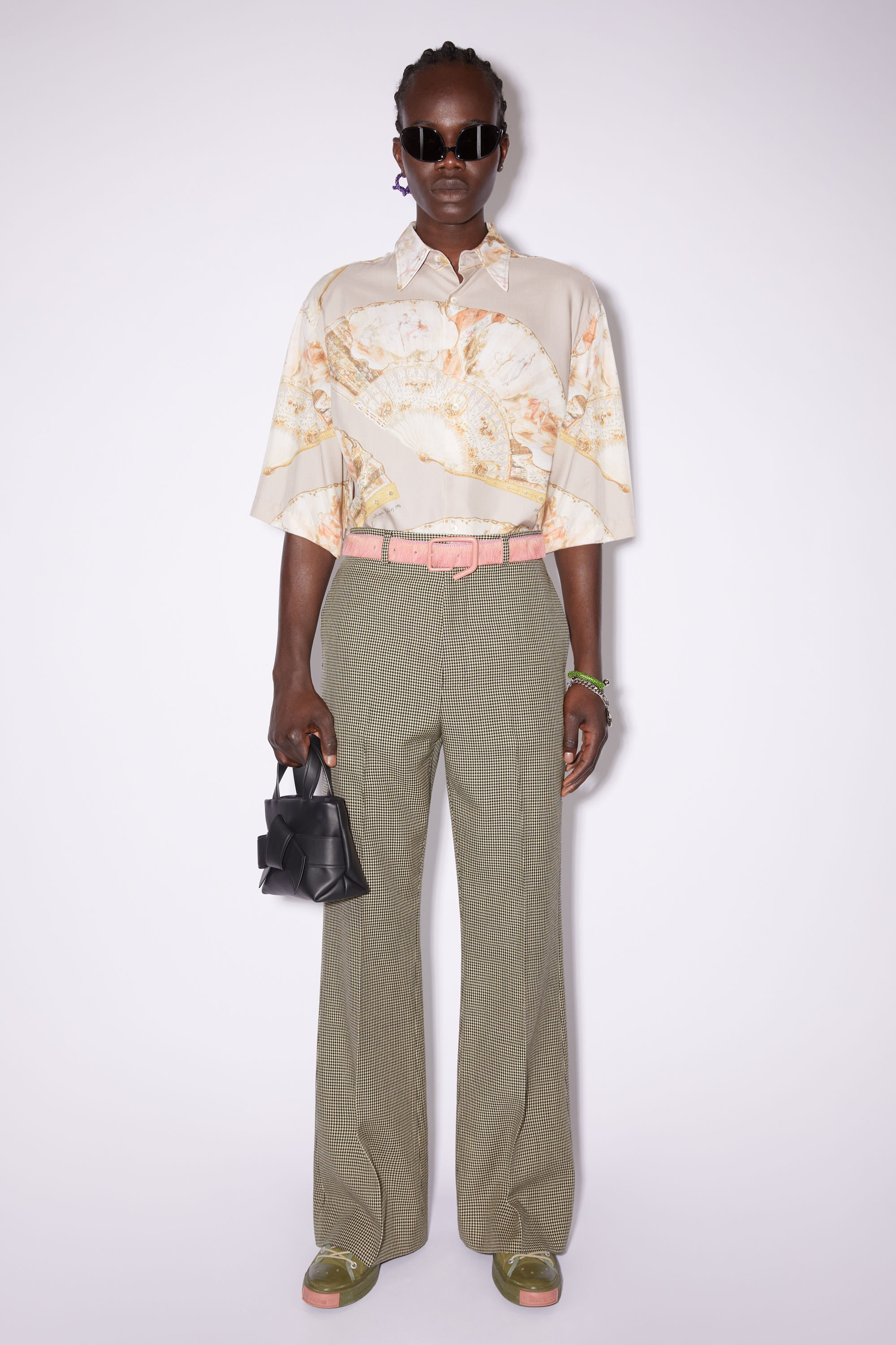 Tailored houndstooth trousers - Beige/black - 2