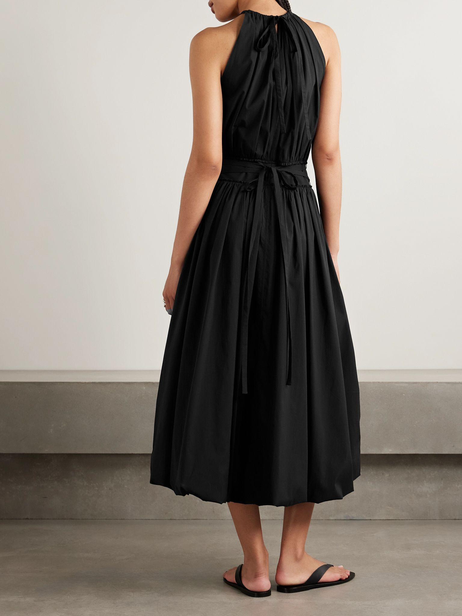 Wylie belted gathered poplin midi dress Black - 3