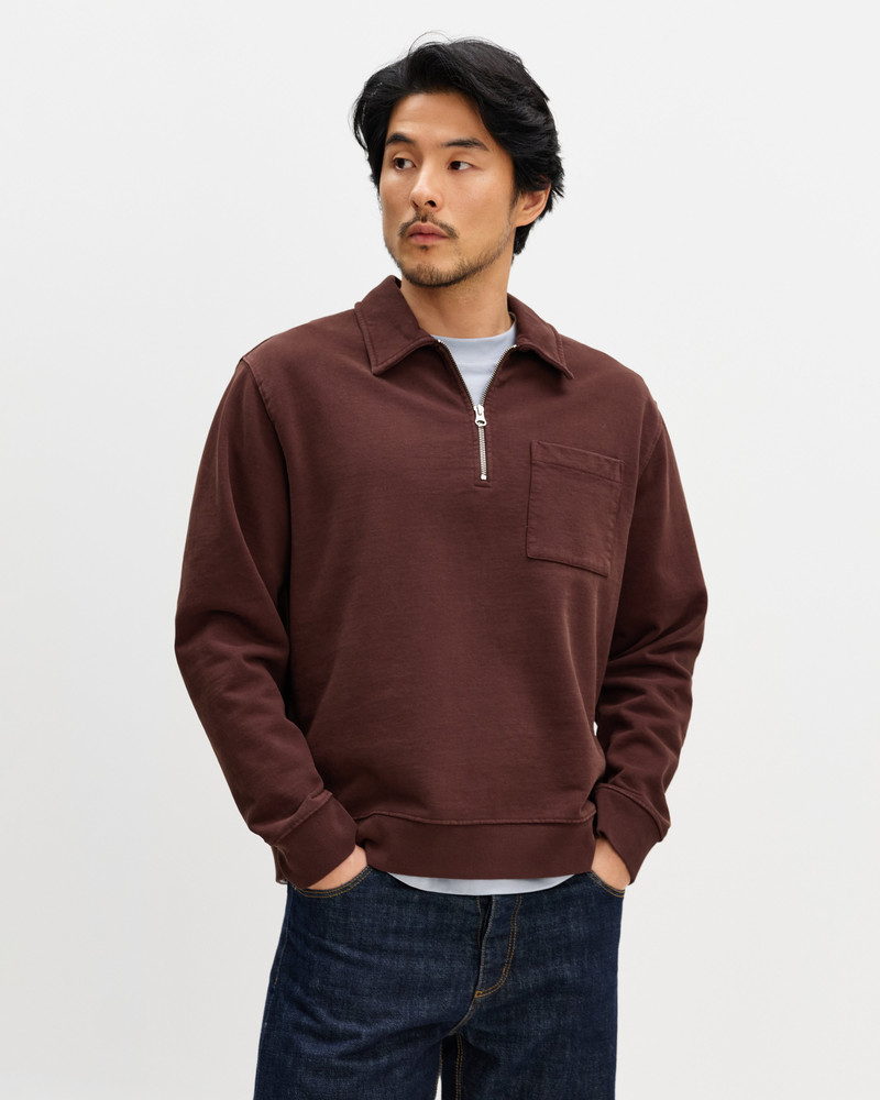 Wax London Reeve - Washed Brown Loopback Organic Cotton Collared Sweatshirt outlook