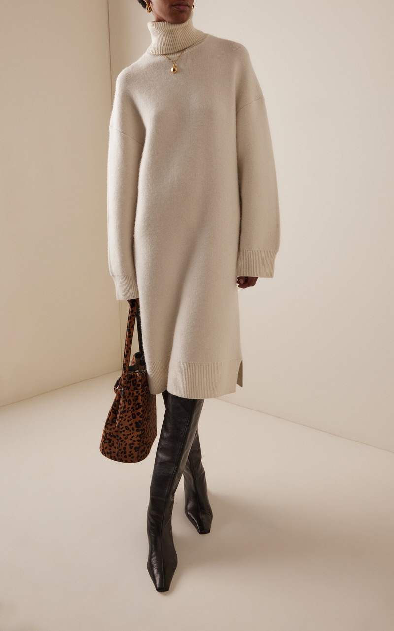TOTEME Cashmere-Wool Turtleneck Midi Sweater Dress ivory outlook