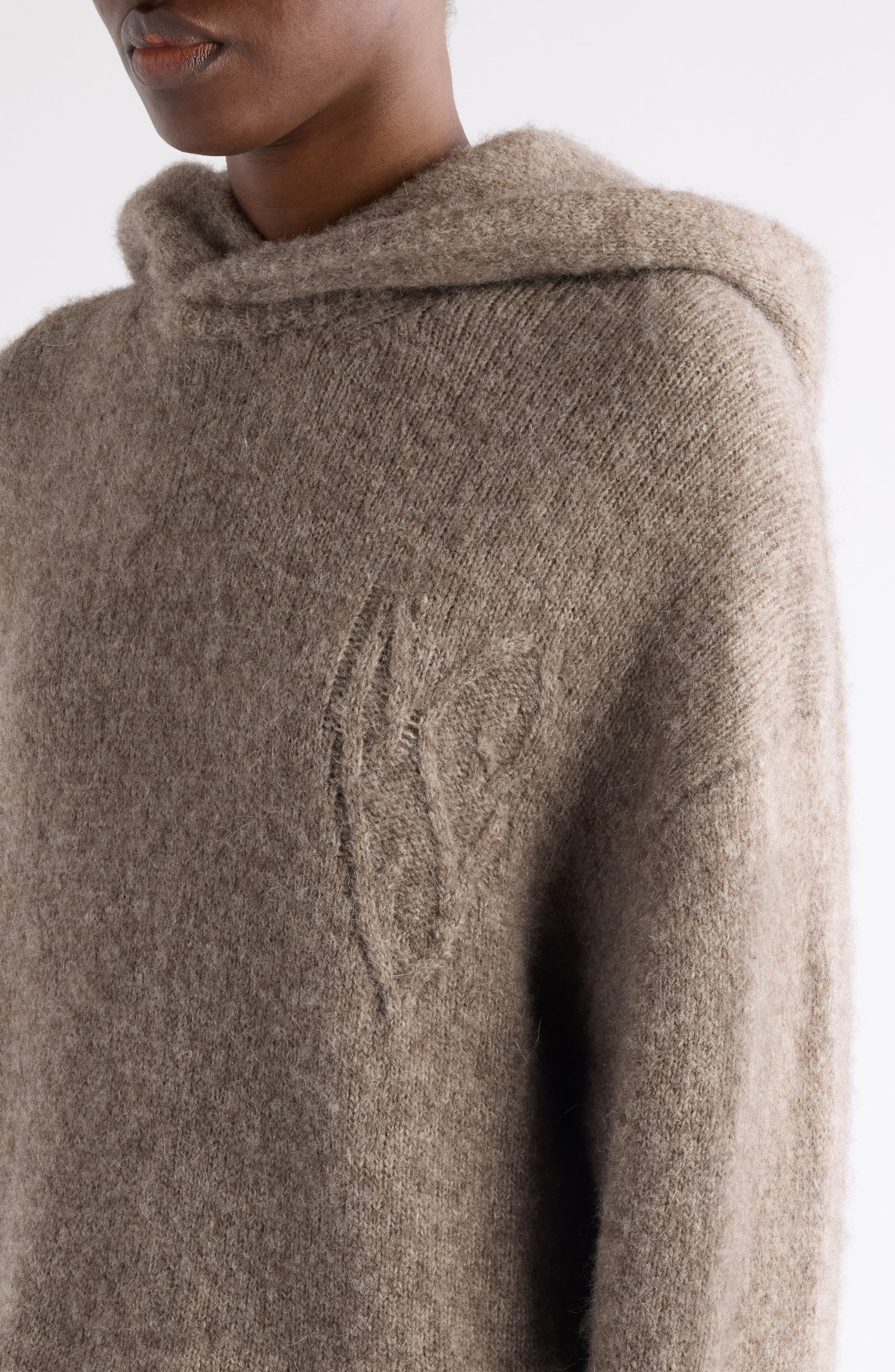Acne Studios Krisp Layered Yak Hair & Alpaca Blend Sweater Hoodie in Beige Melange at Nordstrom - 5