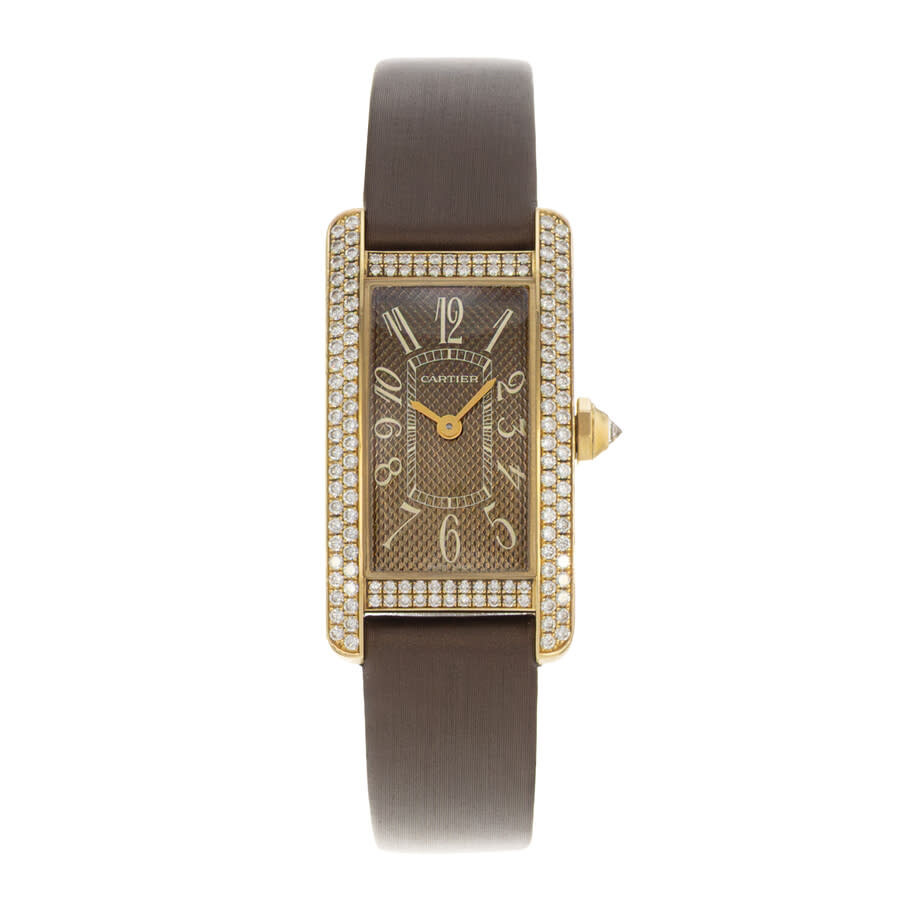 Pre-owned Cartier Tank Americaine Quartz Diamond Brown Dial Ladies Watch WB705631 - 2