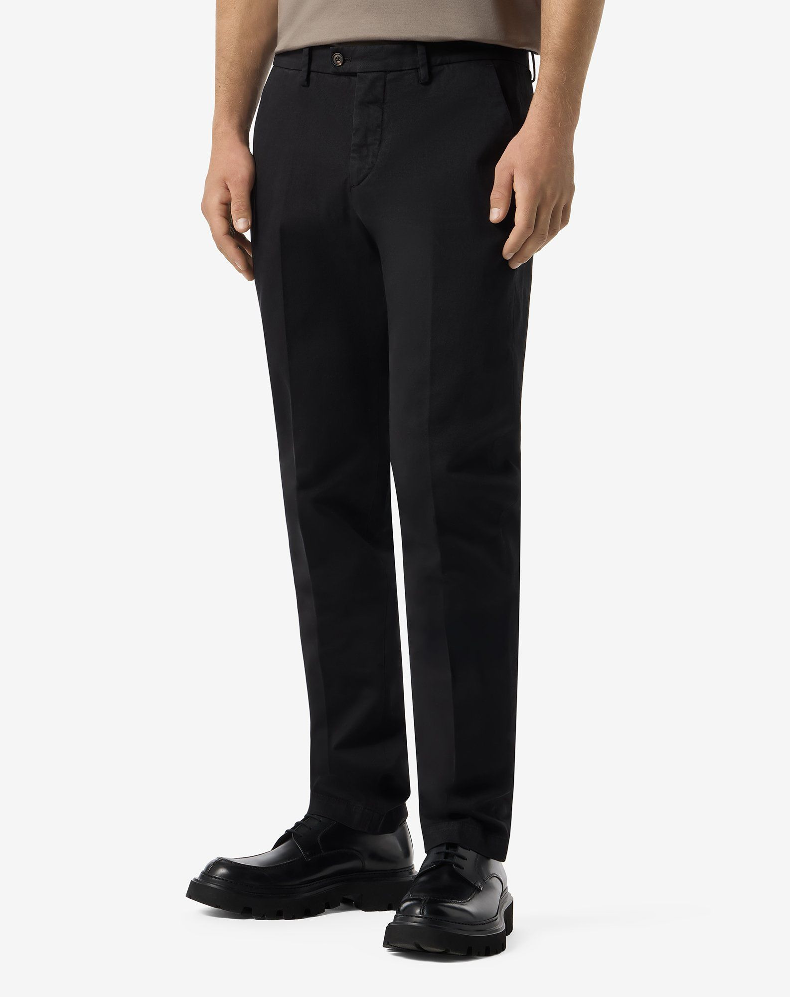 Black garment-dyed stretch cotton trousers - 3