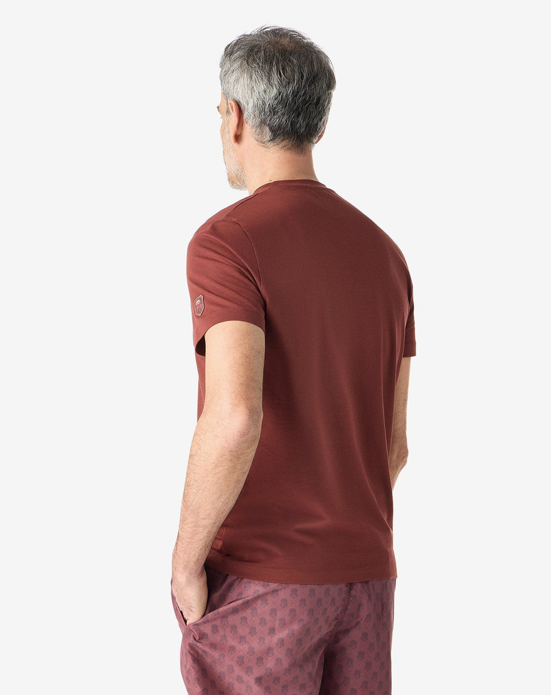 Brick brown crew neck stretch cotton jersey t-shirt 3