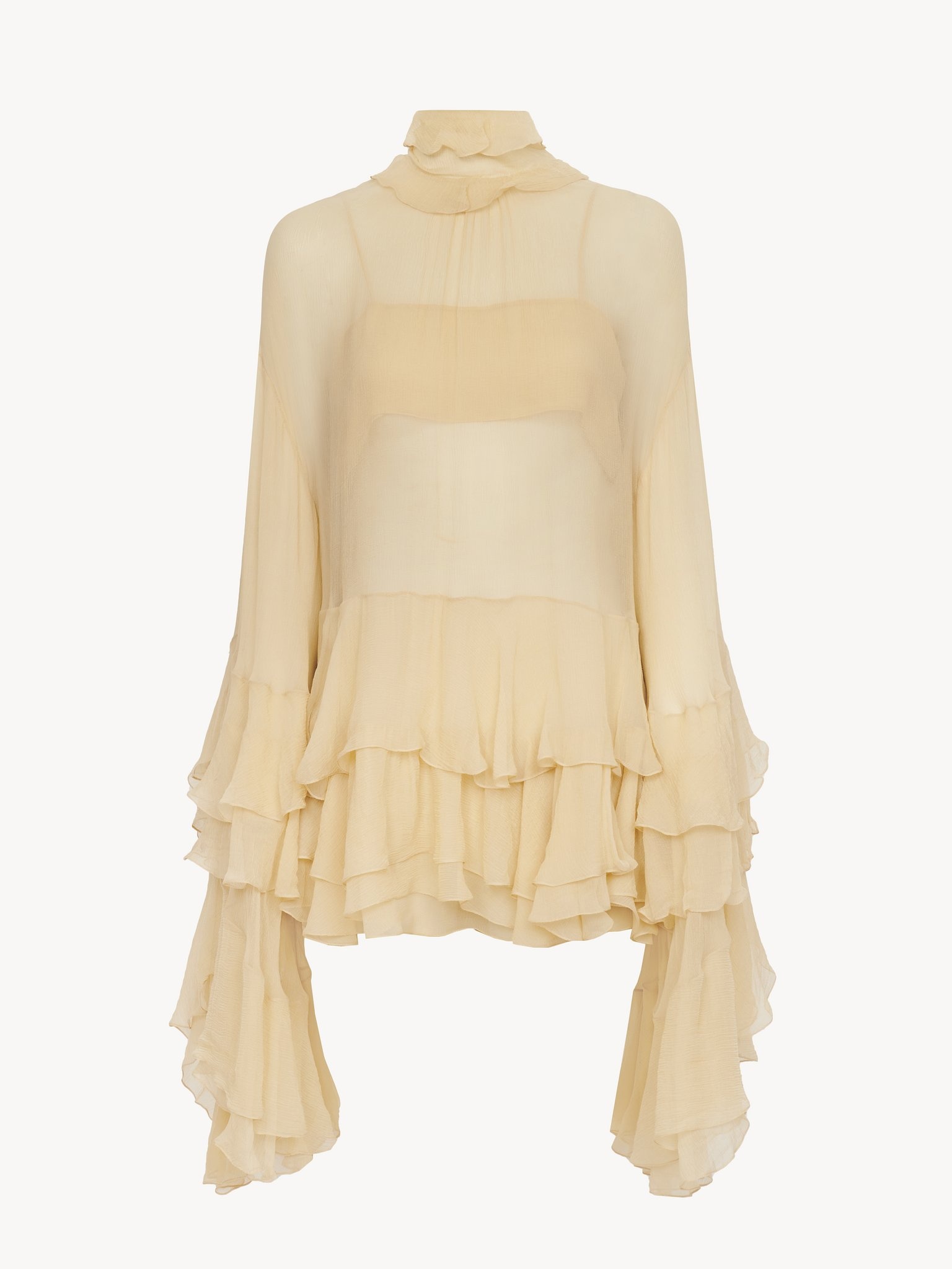 RUFFLED MINI DRESS IN SILK MOUSSELINE - 2