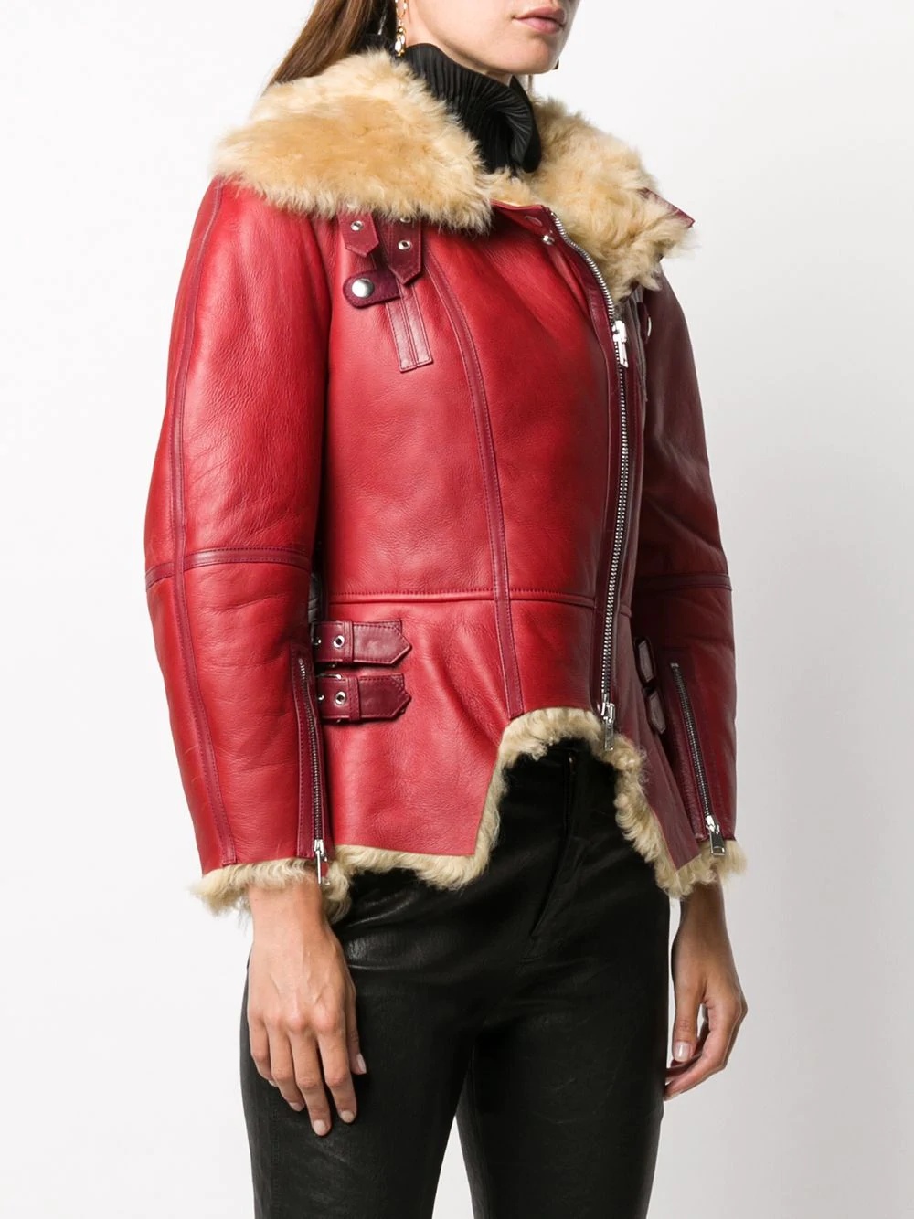 shearling lined asymmetric leather jacket - 3