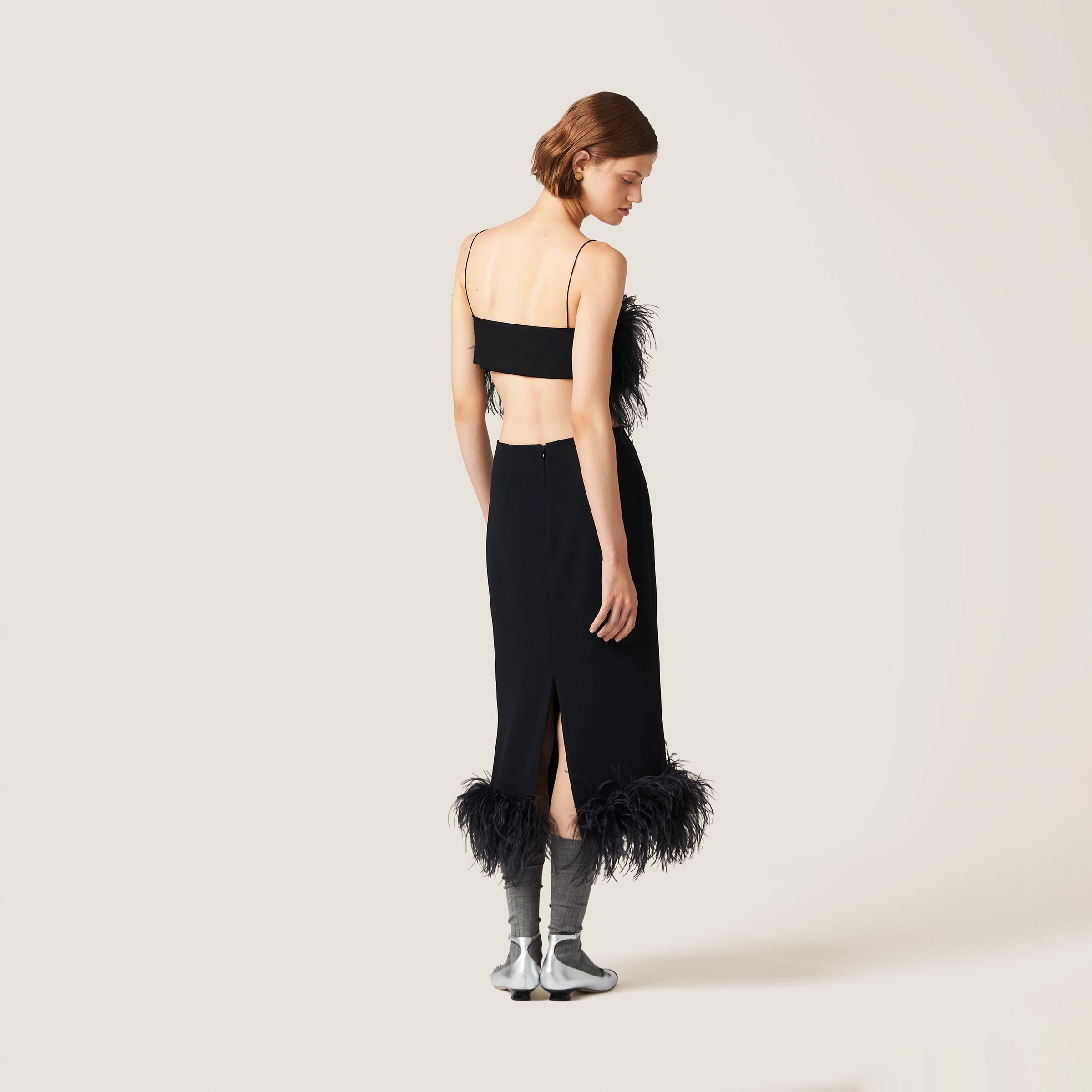 Stretch cady skirt with feathers - 3