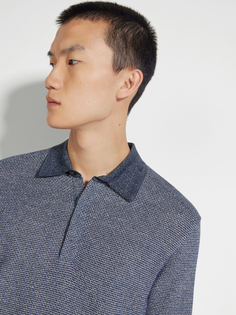 ZEGNA UTILITY BLUE COTTON LINEN AND SILK POLO SHIRT outlook