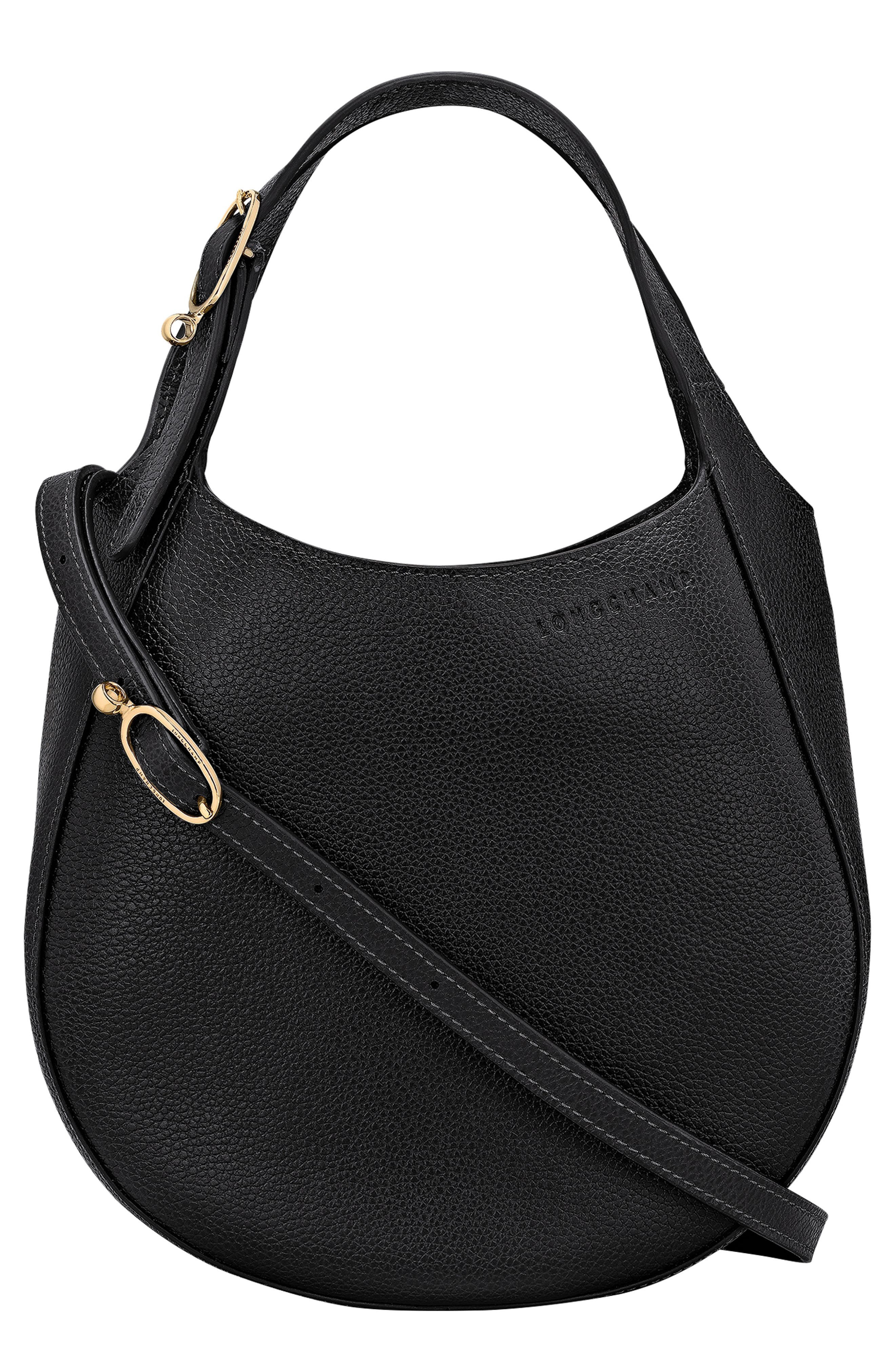 Longchamp Le Foulonné Leather Top Handle Crossbody Bag in Black at Nordstrom - 1