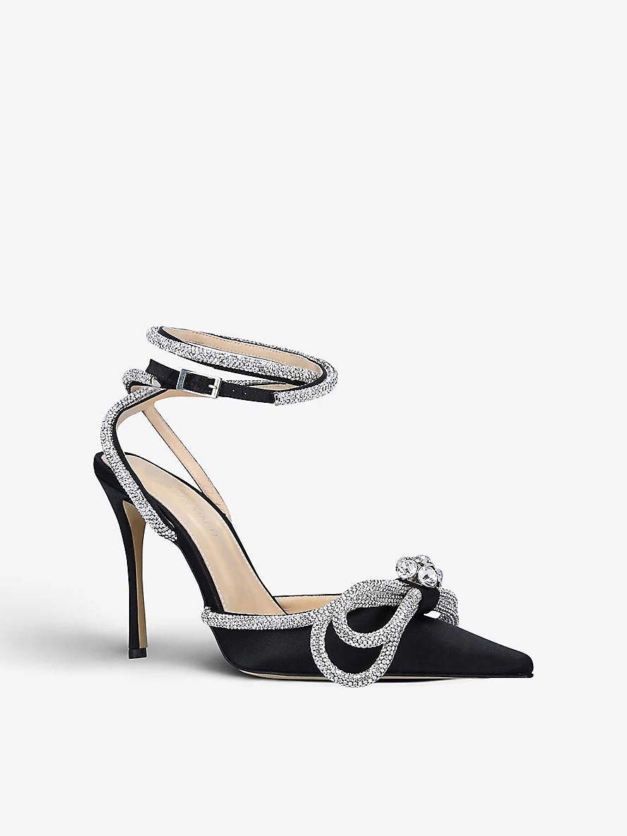 Double Bow crystal-embellished satin heeled sandals - 4