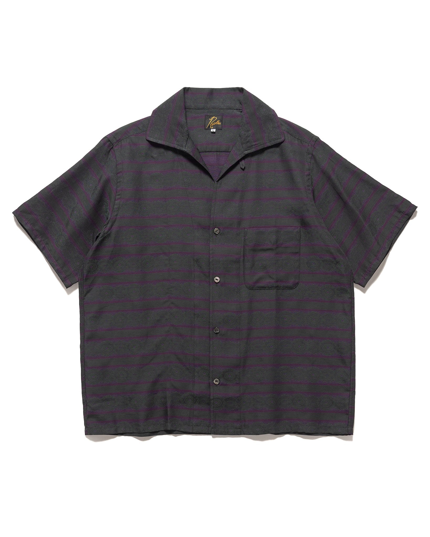 S/S Italian Collar Shirt - PE/C Fine Pattern Stripe Jq. Green - 1