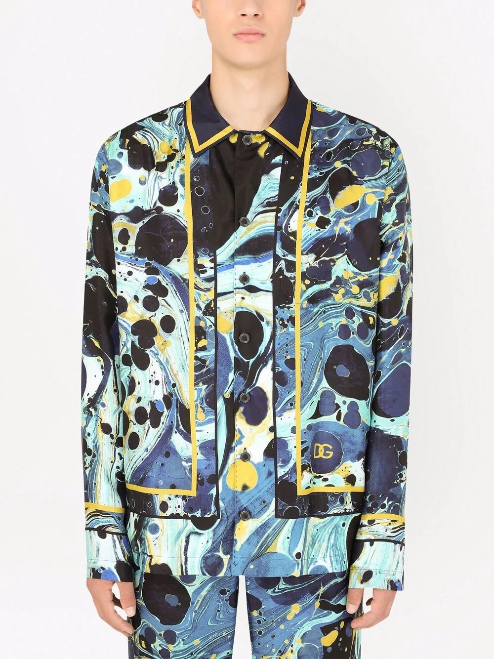 marble-pattern silk shirt - 3