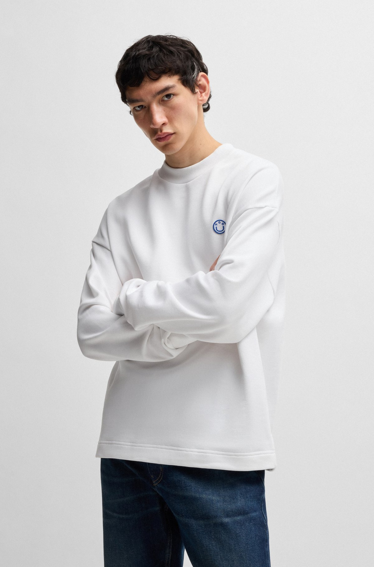 COTTON-TERRY SWEATSHIRT WITH HAPPY HUGO LOGO PATCH - 2