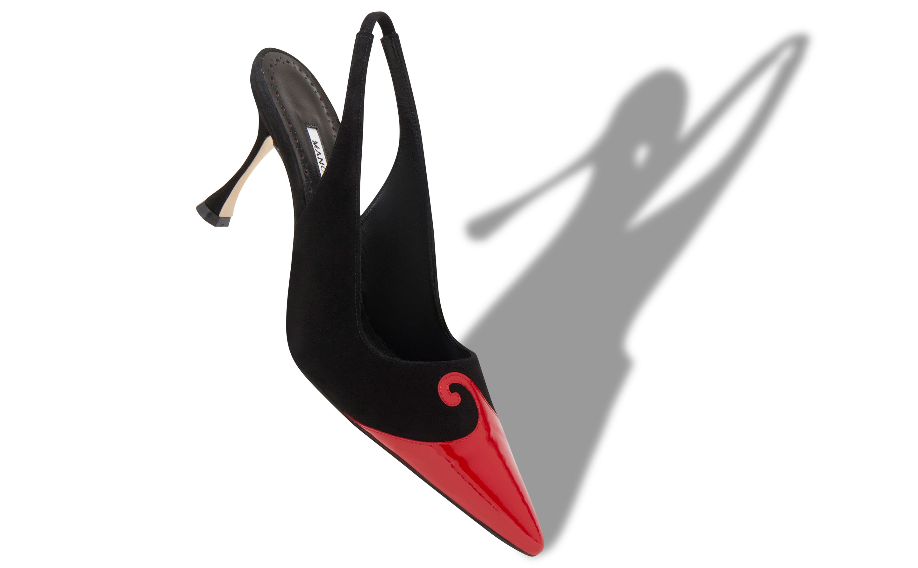 Black and Red Suede Swirl Detail Pumps - 2