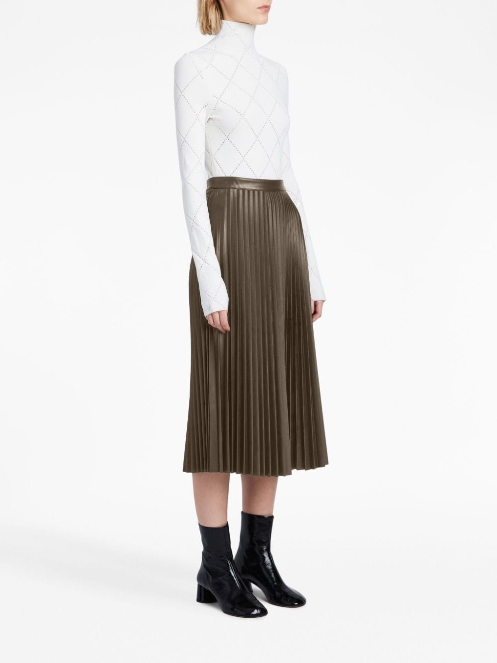 faux-leather pleated midi skirt - 3