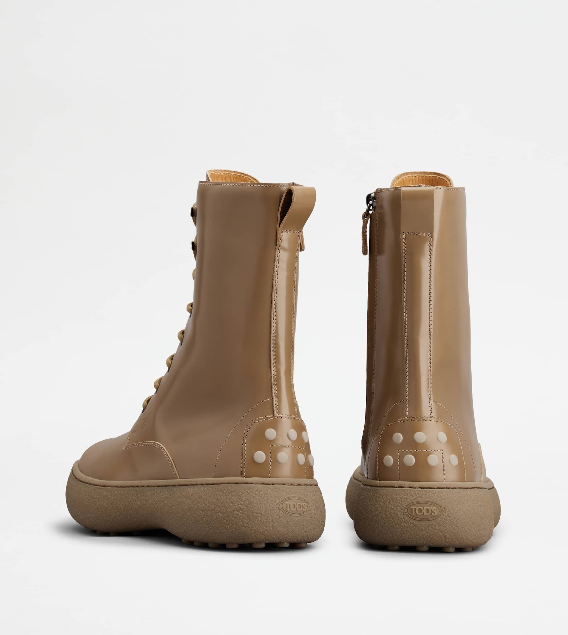 TOD'S W. G. LACE-UP ANKLE BOOTS IN LEATHER - BEIGE - 2