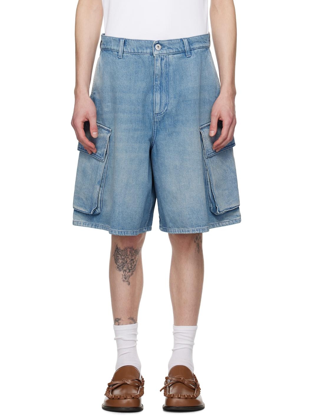 Blue Cargo Denim Shorts - 1