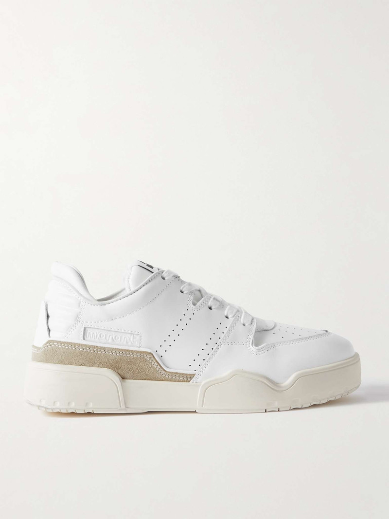Emreeh Distressed Suede-Trimmed Leather Sneakers - 1