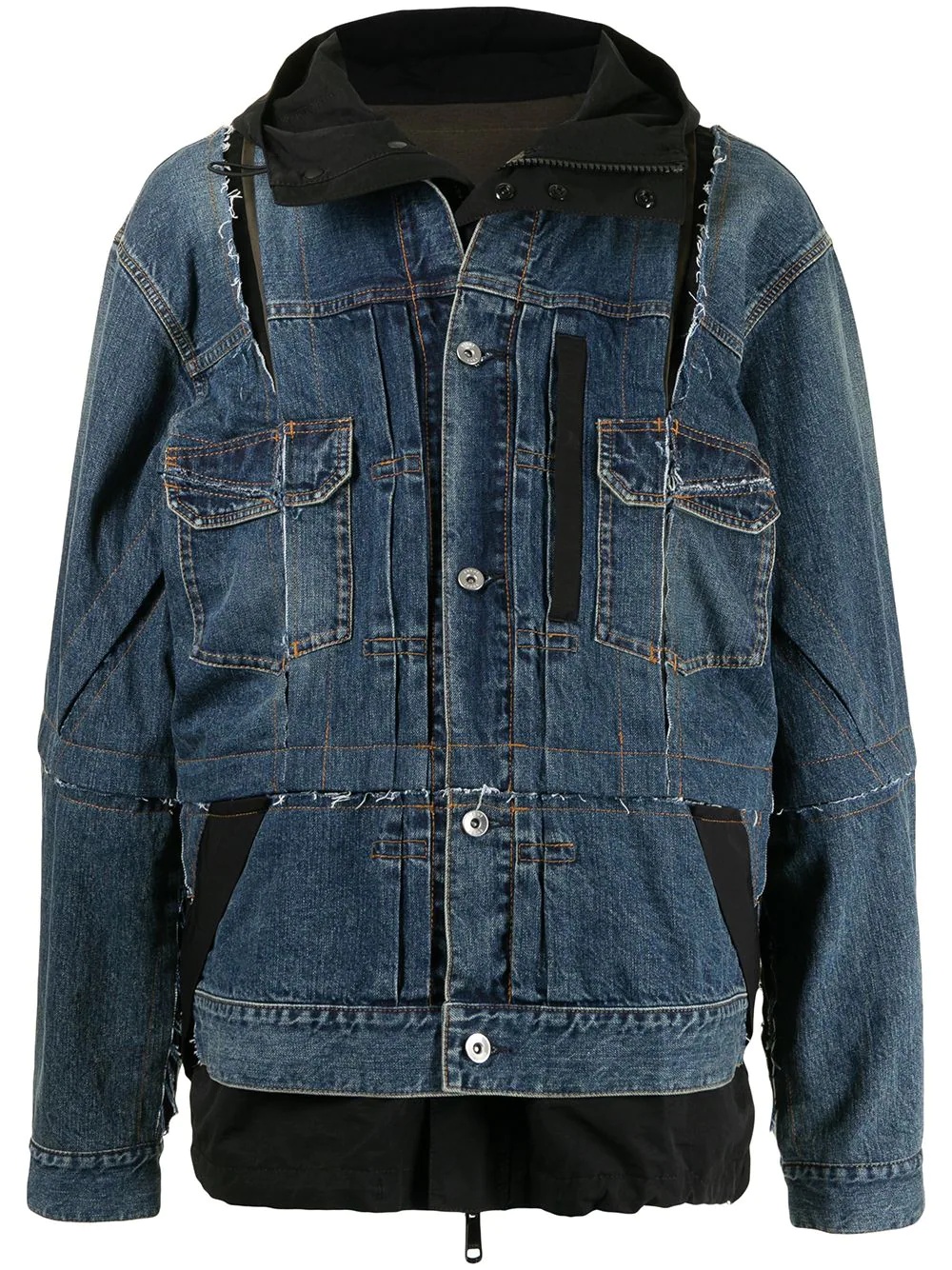 layered contrasting-stitch denim jacket - 1