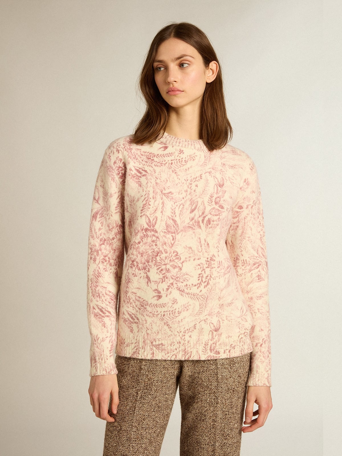 Women’s round-neck sweater in wool with all-over toile de jouy pattern - 5