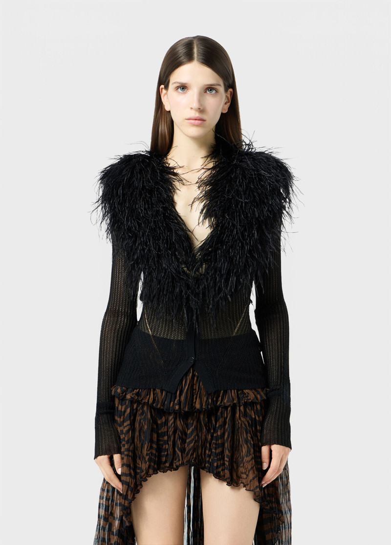 Blumarine KNIT CARDIGAN WITH FEATHERED NECK outlook
