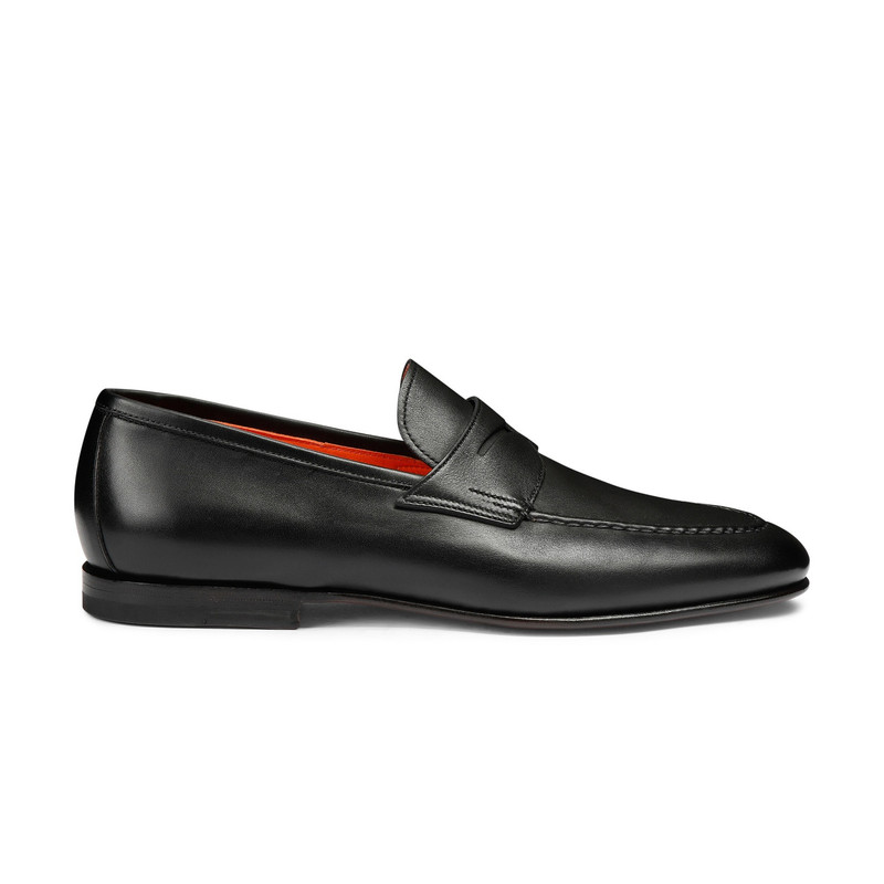 Men's polished black leather penny loafer 1